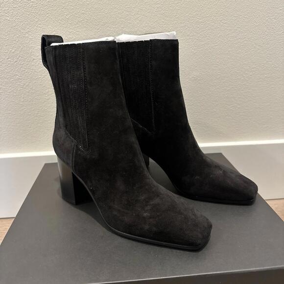 Rag & Bone Astra Leather Chelsea Block Heel Square Toe Boots Size 7 BLACK SUEDE - Picture 3 of 9